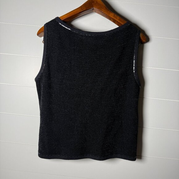 St. John Sport Tank Top Sweater Camisole Embellished Complete Trim Black Large